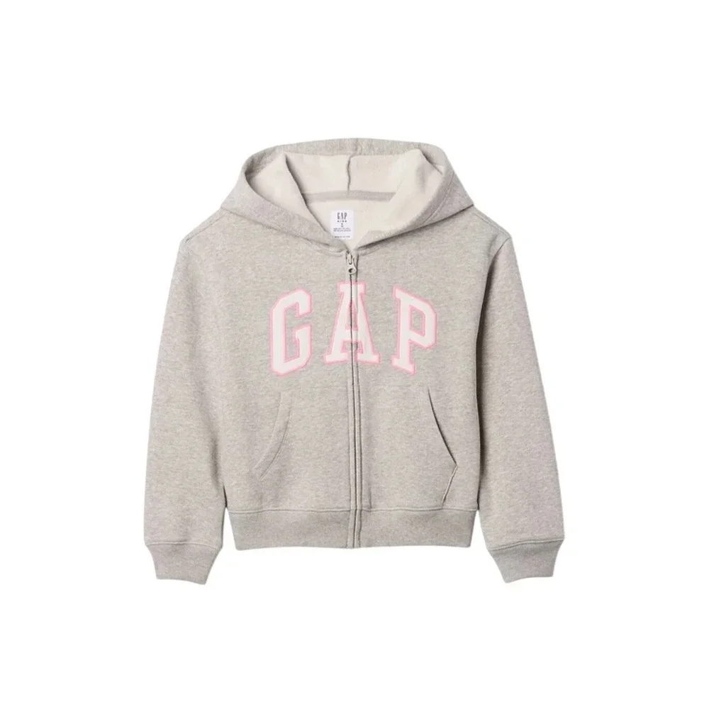 Gap Kids Girls XXL 14-16 Heather Gray Pink/White Logo Full Zip Hoodie NWT